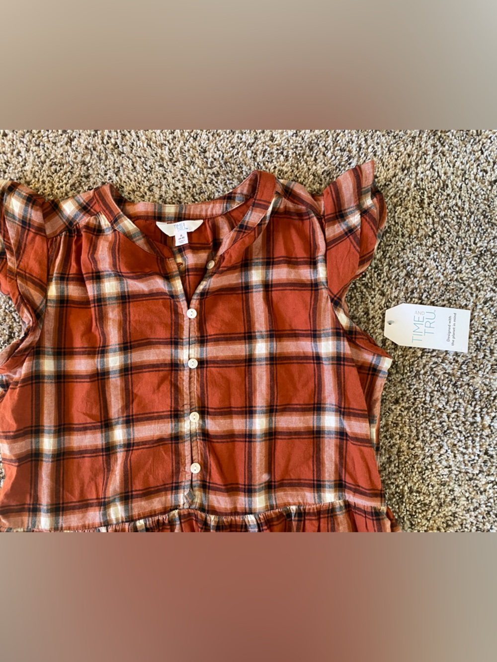 NWT Rust Plaid Button-Front Dress - Picture 4 of 6